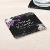 黒エレガント紫ゴシックフローラスカル結婚ズ スクエアペーパーコースター (アングル)