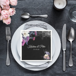 黒エレガント紫ゴシックフローラスカル結婚ズ スタンダードカクテルナプキン