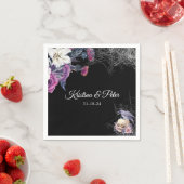 黒エレガント紫ゴシックフローラスカル結婚ズ スタンダードカクテルナプキン (インサイチュ)