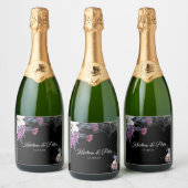 黒エレガント紫ゴシックフローラスカル結婚ズ スパークリングワインラベル (ボトル)