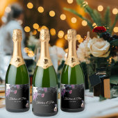 黒エレガント紫ゴシックフローラスカル結婚ズ スパークリングワインラベル