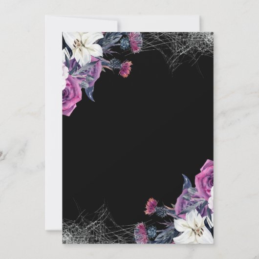 黒エレガント紫ゴシックフローラスカル結婚ズ セーブザデート (裏面)