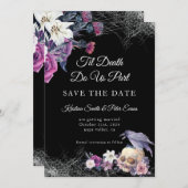 黒エレガント紫ゴシックフローラスカル結婚ズ セーブザデート (正面/裏面)