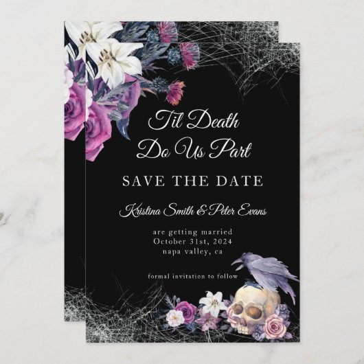 黒エレガント紫ゴシックフローラスカル結婚ズ セーブザデート