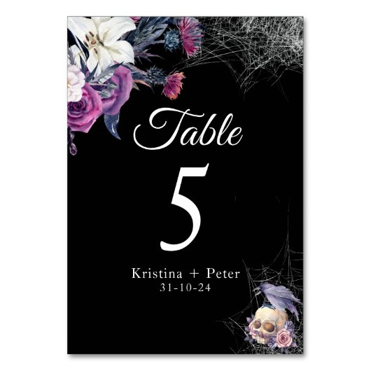 黒エレガント紫ゴシックフローラスカル結婚ズ テーブルナンバー (裏面)