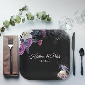 黒エレガント紫ゴシックフローラスカル結婚ズ ペーパープレート
