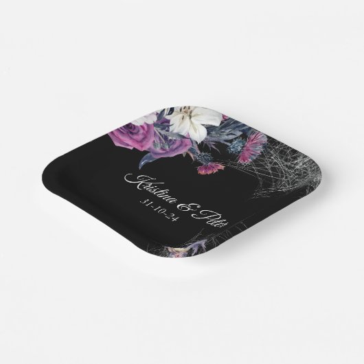 黒エレガント紫ゴシックフローラスカル結婚ズ ペーパープレート (傾斜あり)