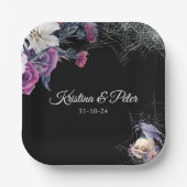 黒エレガント紫ゴシックフローラスカル結婚ズ ペーパープレート (正面)