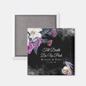 黒エレガント紫ゴシックフローラスカル結婚ズ マグネット (正面/裏面)