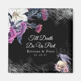 黒エレガント紫ゴシックフローラスカル結婚ズ マグネット