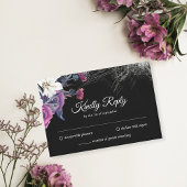 黒エレガント紫ゴシックフローラスカル結婚ズ 出欠カード