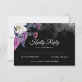 黒エレガント紫ゴシックフローラスカル結婚ズ 出欠カード (正面)