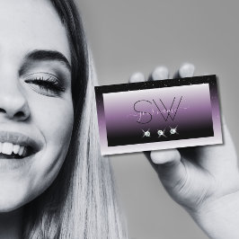 黒エレガント紫スパークルグラデーションジュエリーモノグラム 名刺