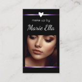 黒エレガント紫ハート写真QRコードテンプレート 名刺 (正面)