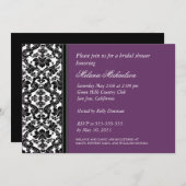 黒エレガント紫フローラダマスクブライダルシャワー 招待状 (正面/裏面)