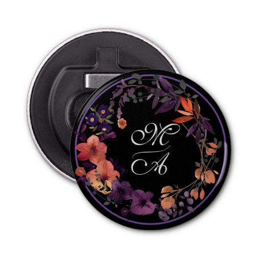 黒エレガント紫フローラ結婚式の引き出物 栓抜き (正面)