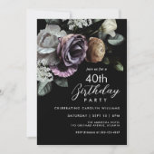 黒エレガント紫フローラ40歳の誕生日 招待状 (正面)