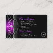 黒エレガント紫色の四角い宝石のロゴ&写真 名刺 (裏面)