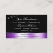 黒エレガント紫色の曲がったデコールラインきらめく 名刺 (裏面)