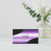 黒エレガント紫色の曲線のロゴとQRコード 名刺 (スタンド正面)