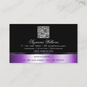 黒エレガント紫色の曲線モノグラムQRコード 名刺 (裏面)
