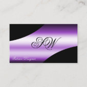 黒エレガント紫色の曲線モノグラムQRコード 名刺 (正面)