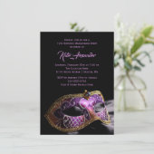 黒エレガント紫色の甘い16マスカレードパーティー 招待状 (スタンド正面)