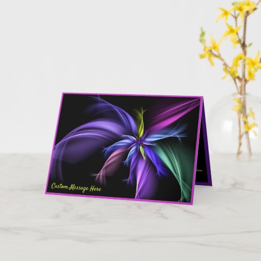 黒エレガント紫色の黄色と青のフラクタル カード (黄色い花)