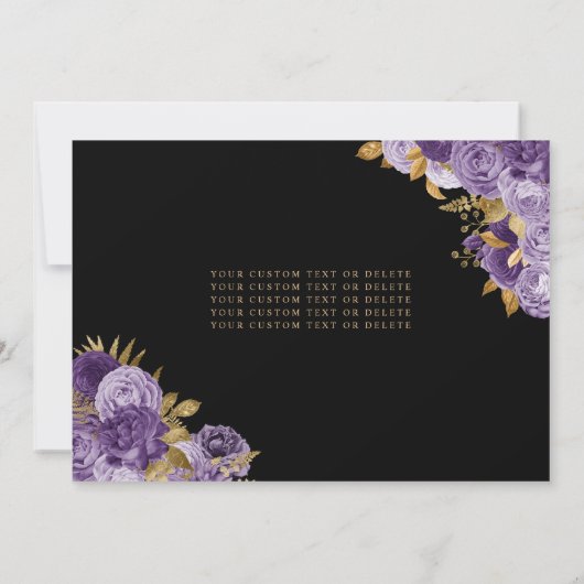 黒エレガント紫金ゴールドフローラ写真キンセアニェラ 招待状 (裏面)