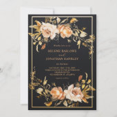 黒エレガント結婚モダンフローラ 招待状 (正面)