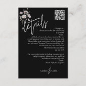 黒エレガント結婚モダン詳細QRコード エンクロージャーカード (正面)
