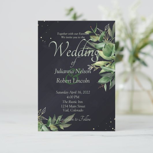 黒エレガント結婚式招待状の緑 招待状 (スタンド正面)