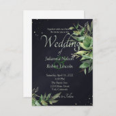黒エレガント結婚式招待状の緑 招待状 (正面/裏面)
