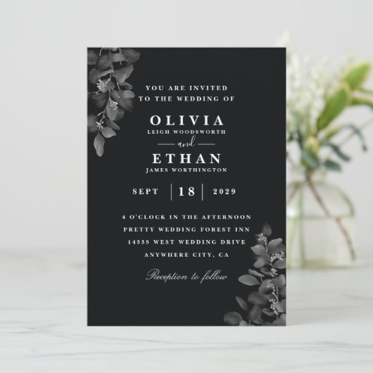 黒エレガント結婚式招待状 招待状 (スタンド正面)