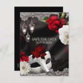 黒エレガント絹フローラ仮装の日付を保存 案内ポストカード (正面/裏面)