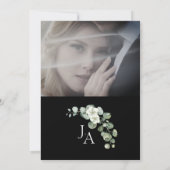 黒エレガント緑のユーカリ写真結婚 招待状 (裏面)