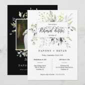 黒エレガント緑の離れリハーサルディナー写真 招待状 (正面/裏面)