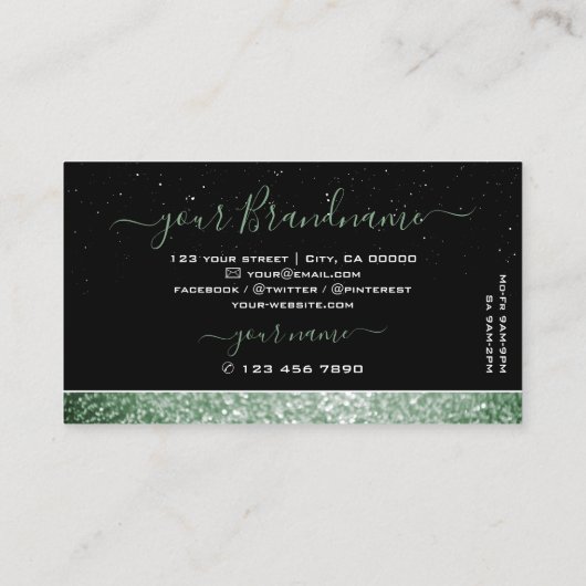 黒エレガント緑スパークルグリッターライン 名刺 (裏面)