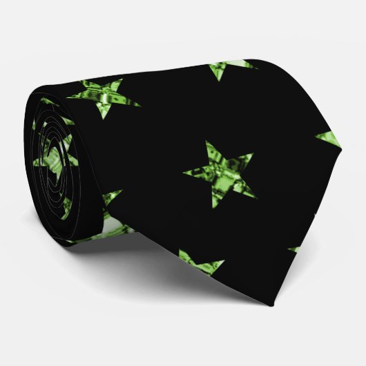 黒エレガント緑ダイヤモンドジェムスターパターン ネクタイ (ロール)