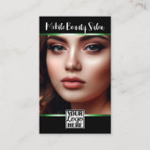 黒エレガント緑ロゴ写真QRコードテンプレート 名刺 (正面)