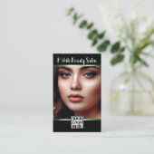 黒エレガント緑ロゴ写真QRコードテンプレート 名刺 (スタンド正面)