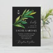 黒エレガント緑結婚の水彩緑 招待状 (スタンド正面)