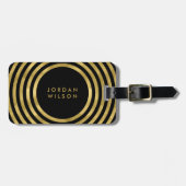 黒エレガント線とフェイク金ゴールド円幾何学線 ラゲッジタグ (正面横)