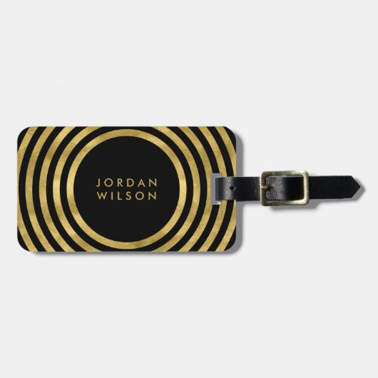 黒エレガント線とフェイク金ゴールド円幾何学線 ラゲッジタグ (正面横)