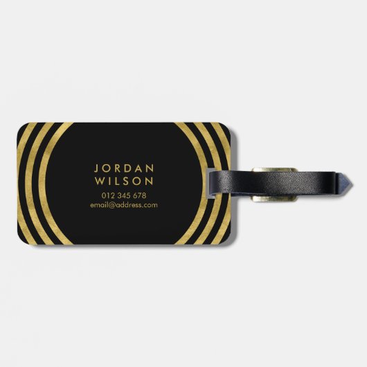 黒エレガント線とフェイク金ゴールド円幾何学線 ラゲッジタグ (裏面横)