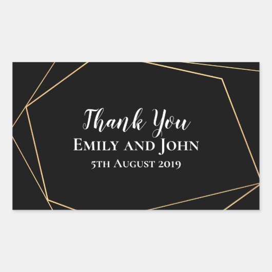 黒エレガント線と金ゴールド線の結婚式の引き出物 長方形シール (正面)