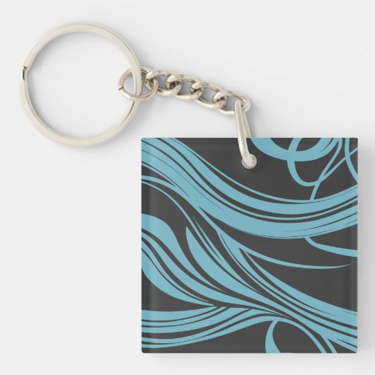 黒エレガント線のターコイズの流線 キーホルダー (正面)