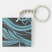 黒エレガント線のターコイズの流線 キーホルダー (裏面)