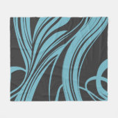 黒エレガント線のターコイズの流線 フリースブランケット (正面(横))