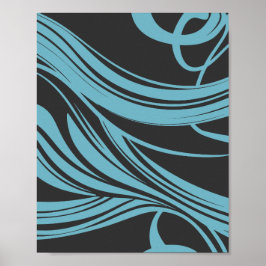 黒エレガント線のターコイズの流線 ポスター